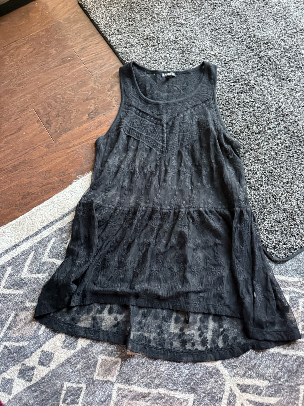 Express Black Sleeveless Sheer Embroidered Tank